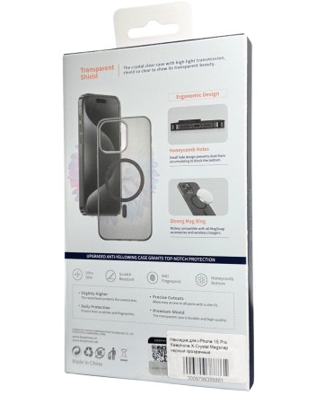 Накладка для i-Phone 15 Pro Keephone X-Crystal Magsafe черный прозрачный