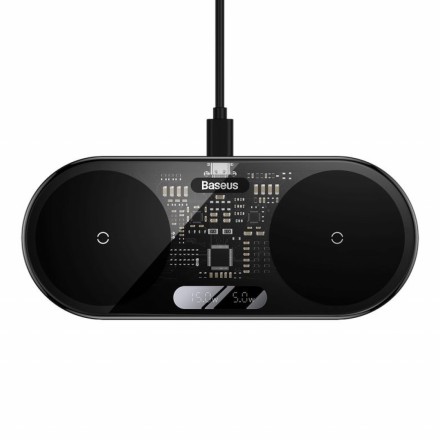 Беспроводное зарядное устройство Baseus LED Display 2in1 для Phone+Pods WXSX010101 черное