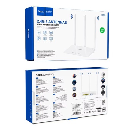 WiFi-роутер Hoco HI30 WI-FI4 2.4G 3 ANTENNAS белый