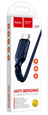 Usb Кабель-зарядка Type-C Hoco X59 3A 1м в тканевой оплётке синий
