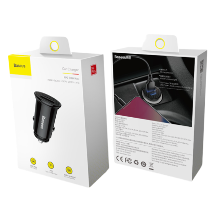 Автомобильное зарядное устройство Baseus Circular Plastic 1USB/1C 30W (CCALL-YS01) черное