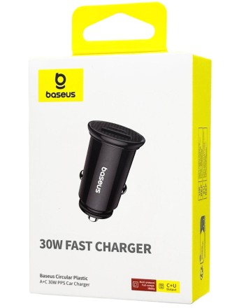 Автомобильное зарядное устройство Baseus Circular Plastic 1USB/1C 30W (CCALL-YS01) черное