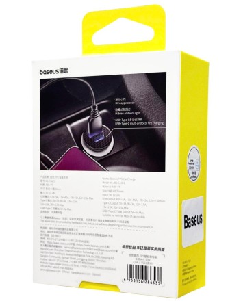 Автомобильное зарядное устройство Baseus Circular Plastic 1USB/1C 30W (CCALL-YS01) черное