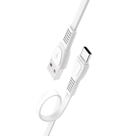 Usb Кабель-зарядка Type-C Hoco X40 Noah 3A 1м плоский силиконовый белый