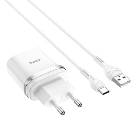 Сетевое зарядное устройство Hoco C12Q с шнуром Type-C 1USB QC3.0 2.4A белое