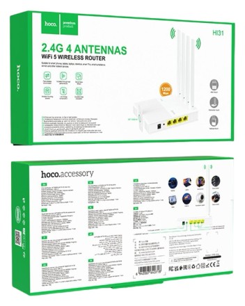 WiFi-роутер Hoco HI31 Wi-Fi5 2.4G 4 ANTENNAS белый