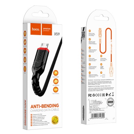 Usb Кабель-зарядка Micro Hoco X59 1м в тканевой оплётке чёрный