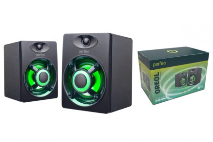 Акустическая система 2.0 Perfeo OREOL мощность 2х3 Вт, LED подсветка 7 цв., чёрная, USB