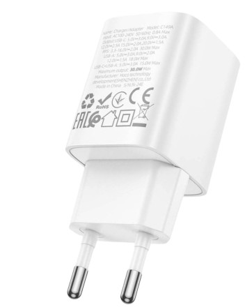 Сетевое зар. устр. Hoco C149A 1USB/1C 30W/18W белое