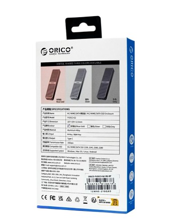 Внешний корпус для M2 NVMe/NGFF(SATA) Orico FV25C3 USB-C3.2 серый