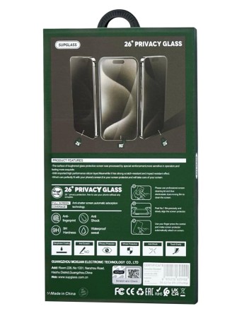 Защитное стекло для i-Phone 17 Pro Max Supglass SG-12 Антишпион 26° чёрное