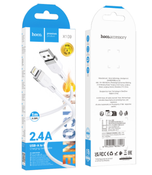 Usb Кабель-зарядка Lightning Hoco X109 2.4A 1м силиконовый белый