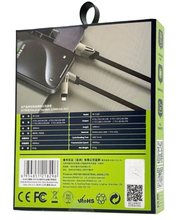 USB/USB-C Кабель-зарядка Remax RC-C189 3в1 Lightning/Type-C 1м 65W черный