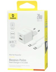 Сетевое зар. устр. Baseus Palm Fast Charger 1USB/1C 20W (P10111608213-01) белое