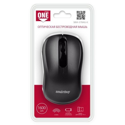 Мышь беспроводная Smartbuy ONE 378 USB/DPI 1600/3 кнопки/1AA черная (SBM-378AG-K)