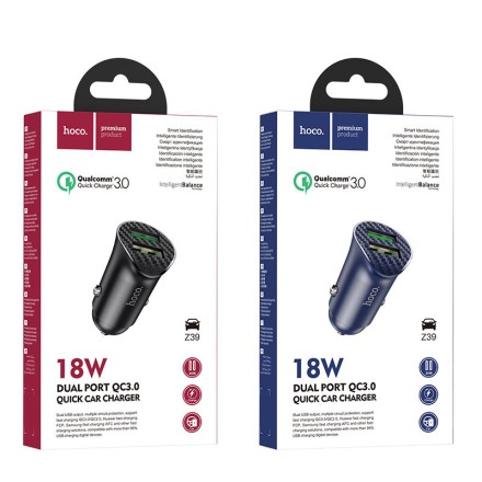 Автомобильное заряд. устр. Hoco Z39 2USB 18W 3A QC3.0 черное