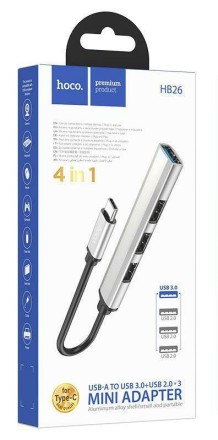 Кабель-переходник Hoco HB26 Type-C на 3USB2.0/1USB3.0 серебристый