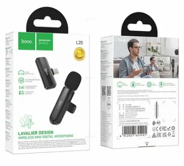 Беспроводной микрофон Hoco L20A петличка/Lightning/Type-C черный