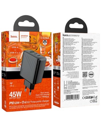 Сетевое зарядное устройство Hoco CS26A 1USB3.0/2C 45W черное