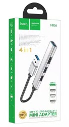 Кабель-переходник Hoco HB26 USB на 3USB2.0/1USB3.0 серый