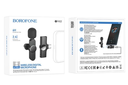 Беспроводной микрофон Borofone BKF12 петличка/Type-C черный