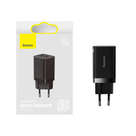 Сетевое зарядно устройство Baseus Super Si Quick Charger 1USB/1C 30W EU (CCSUPP-E01) черное