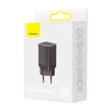Сетевое зарядно устройство Baseus Super Si Quick Charger 1USB/1C 30W EU (CCSUPP-E01) черное