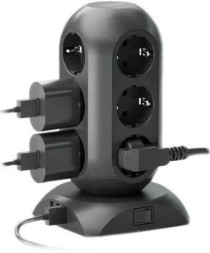 Сетевой фильтр Tessan 12 розеток, 3 USB, 1.5м чёрный