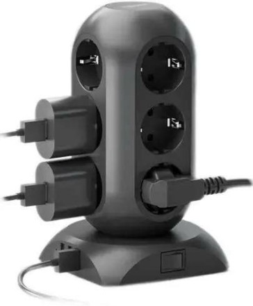 Сетевой фильтр Tessan 12 розеток, 3 USB, 1.5м чёрный