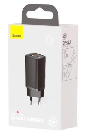 Сетевое зарядное устройство Baseus GaN2 Lite Quick Charger 1USB/1C 65W (CCGAN2L-B01) черное