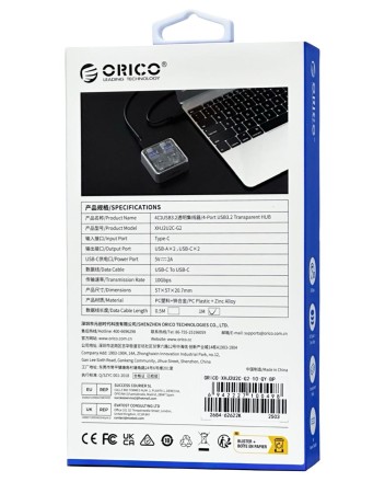 USB-С хаб Orico XHJ2U2C-G2 2xUSB/2USB-C серый