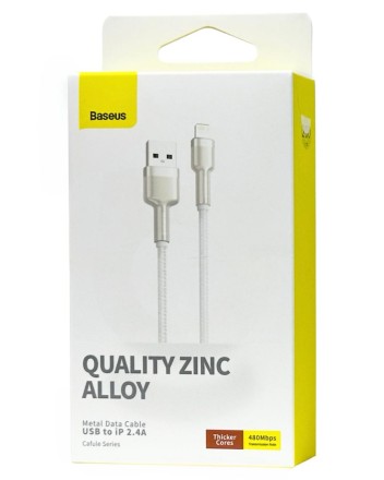 Usb Кабель-зарядка Lightning Baseus Cafule Metal 2.4A 2м (CALJK-B02) белый