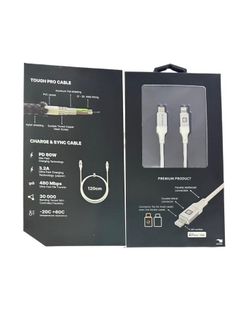 Usb Кабель-зарядка Type-C на Lightning Evelatus 60W 1,2м в тканевой оплетке белый