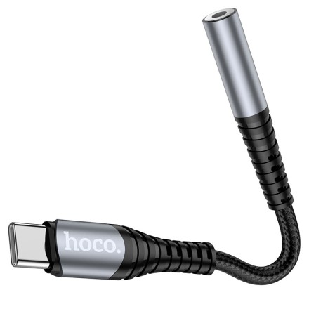 Кабель-переходник Hoco LS33 Type-C (папа) на AUX 3.5мм (мама) серый