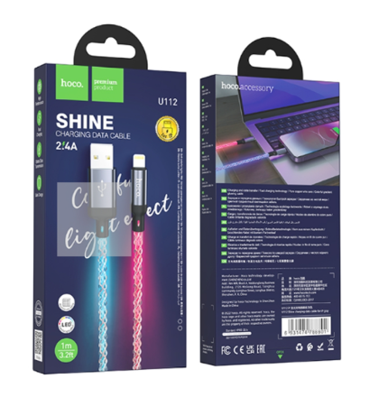 Usb Кабель-зарядка Type-C на Lightning Hoco U112 3A 20W 1м LED черный
