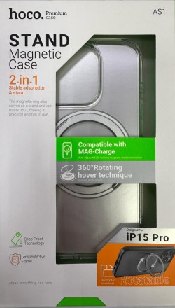 Накладка для i-Phone 15 Pro Hoco Stand Magnetic силикон прозрачный  с кольцом 360°