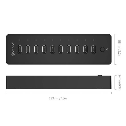 USB-хаб Orico P10-U2 USB2.0x10 черный