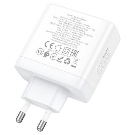 Сетевое зарядное устройство Hoco N30 GaN 1USB/2USB-С 65W белое