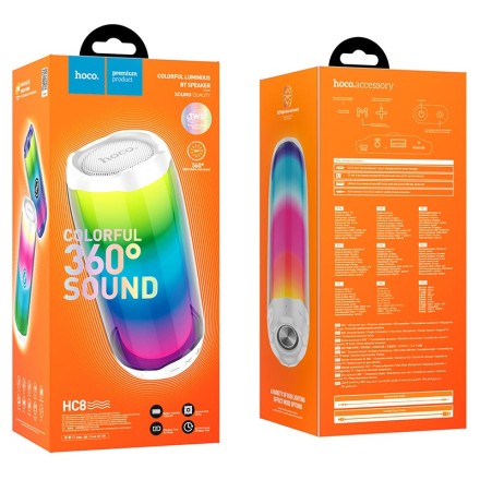 Bluetooth колонка Hoco Colorful TWS Speaker HC8 BT5.0/1800mAh/4ч/10Вт/TF/FM/USB/AUX белая