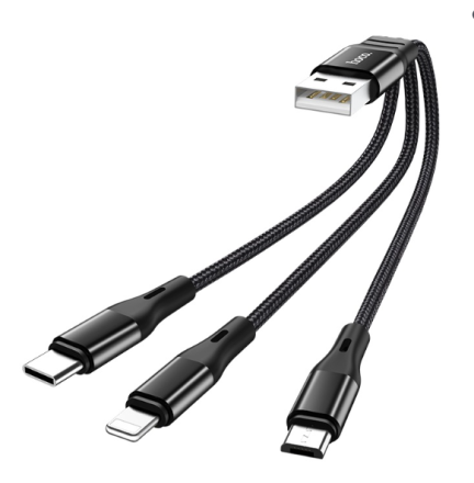 Usb Кабель-зарядка Hoco X47 3в1 Micro/Lightning/Type-C 25см чёрный