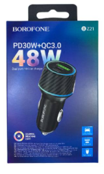 Автомобильное зарядное устройство Borofone BZ21 1USB/1C 30W черное