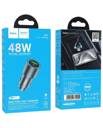 Автомобильное зарядное устройство Hoco Z60 1USB/1C 48W серый