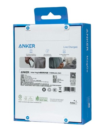Powerbank с беспроводной зарядкой Anker MagGo Ultra-Slim 10000mAh 15W 1USB/1C (A1664P61) голубой