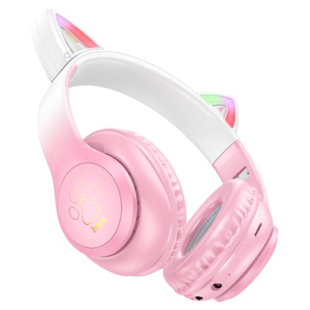 Стереонаушники Bluetooth Полноразмерные Hoco W42 Cat Ear BT5.3/10ч розовые
