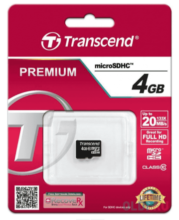 micro SDHC карта памяти Transcend 4GB Сlass 10 20MB/s (без адаптера)