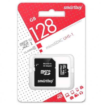 Карта памяти micro SDHC Smartbuy 128GB Class 10 (с адаптером SD)
