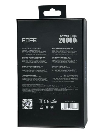 Powerbank EOFE G203 20000mAh 3A 100W/22.5W 2USB/Type-C с дисплеем серебристый