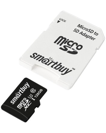 micro SDXC карта памяти Smartbuy 128GB Class10 PRO U3 R/W:90/70 MB/s (с адаптером SD)