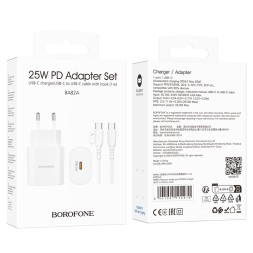 Сетевое зарядное устройство Borofone BA82A с кабелем Type-C на Type-C 1C 25W 3A белое