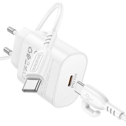Сетевое зарядное устройство Borofone BA82A с кабелем Type-C на Type-C 1C 25W 3A белое